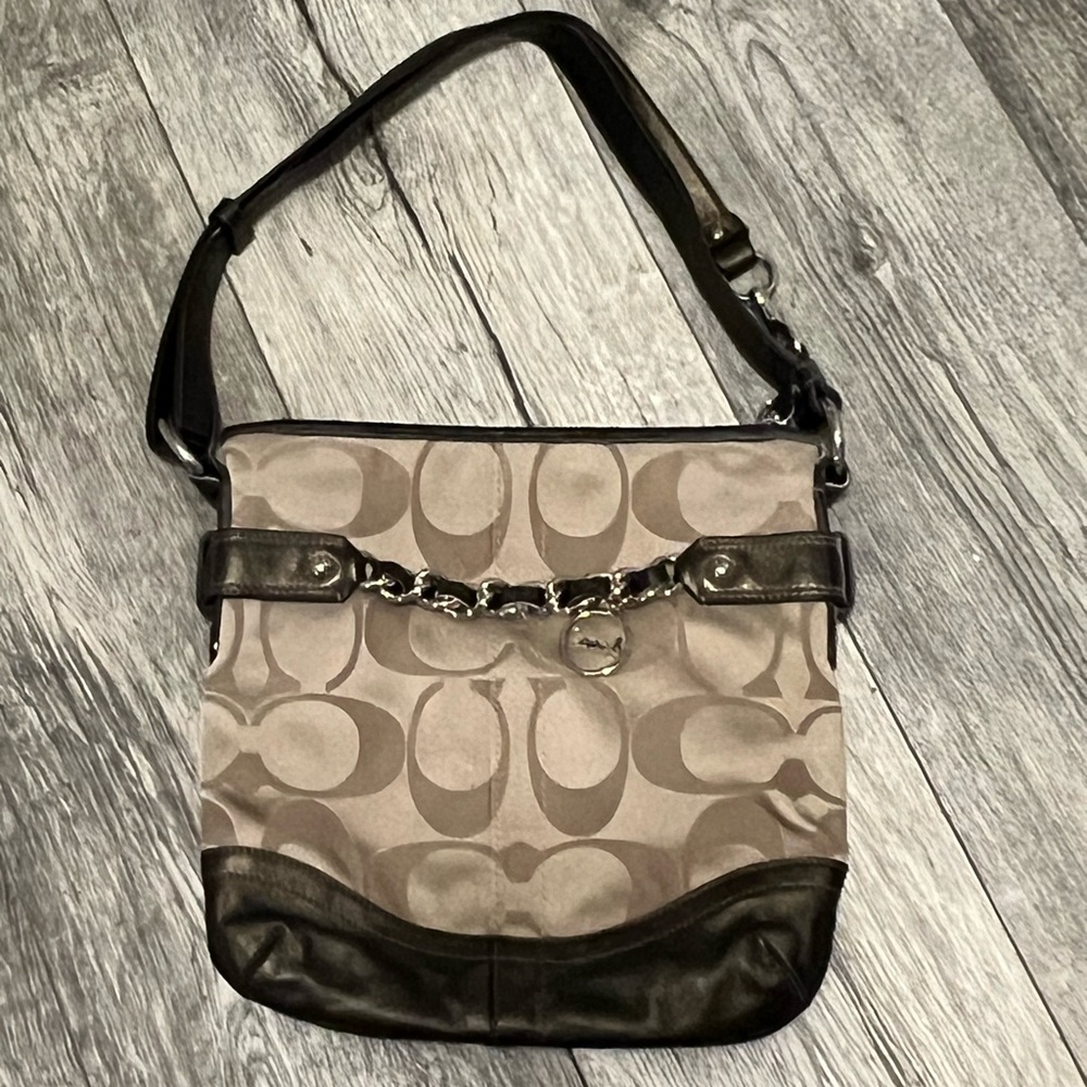 COACH Canvas Signature Chain Duffle Handbag w/ Crossbody & Shoulder Bag